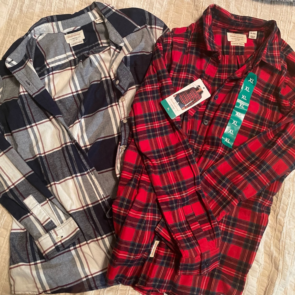 2 plaid button up shirts. Size XL. One with tags and other never worn.